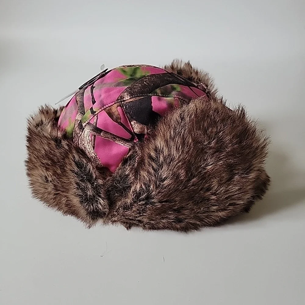 Wild Wear Camo Bomber Trapper Hat Pink One Size Coquette Grunge Gorpcore Outdoor
